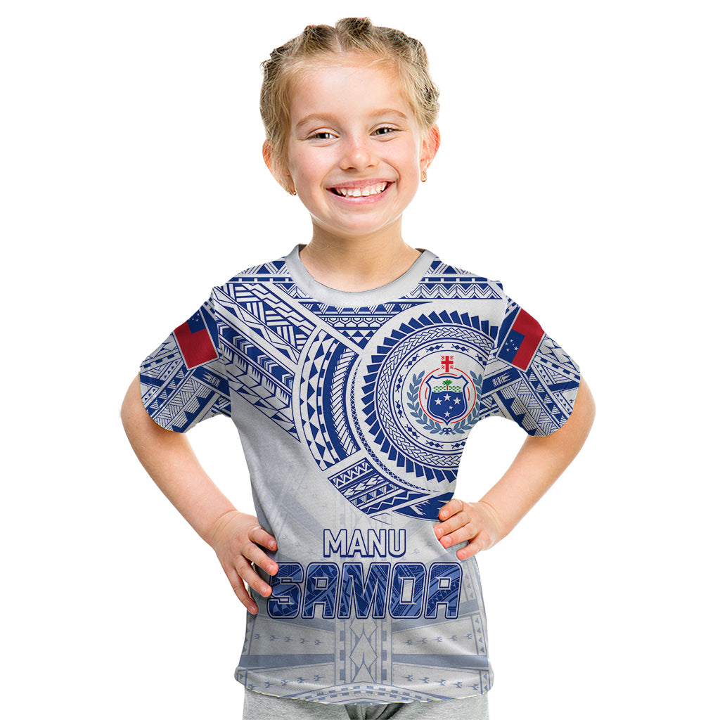 Personalised Samoa Rugby Kid T Shirt Manu Samoa Gradient White LT7 - Polynesian Pride