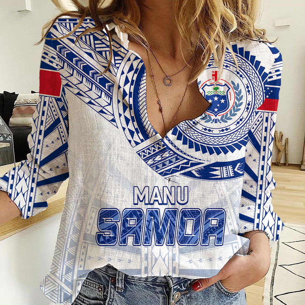 Personalised Samoa Rugby Women Casual Shirt Manu Samoa Gradient White LT7 Female White - Polynesian Pride