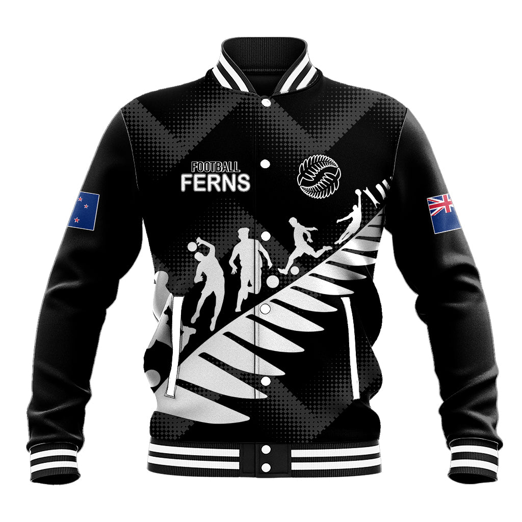 Personalised New Zealand Football Ferns Baseball Jacket Women's World Cup 2023 Sporty Vibes LT7 Unisex Black - Polynesian Pride