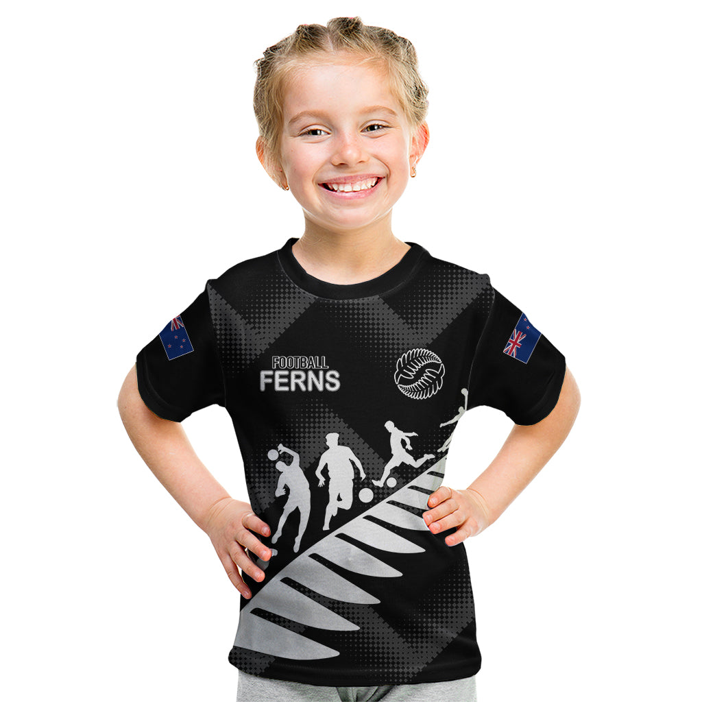 Personalised New Zealand Football Ferns Kid T Shirt Women's World Cup 2023 Sporty Vibes LT7 - Polynesian Pride