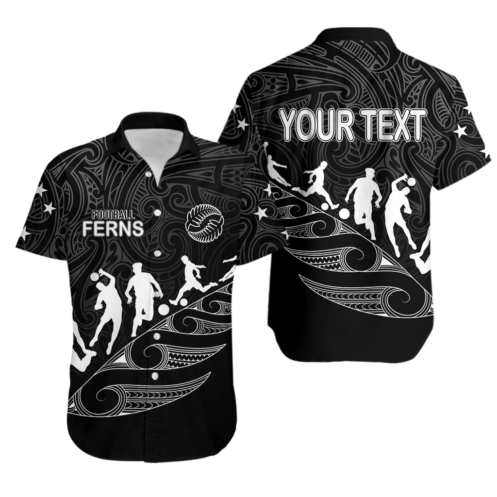 Personalised New Zealand Football Ferns Hawaiian Shirt Women's World Cup 2023 Tribal Koru Pattern LT7 Black - Polynesian Pride