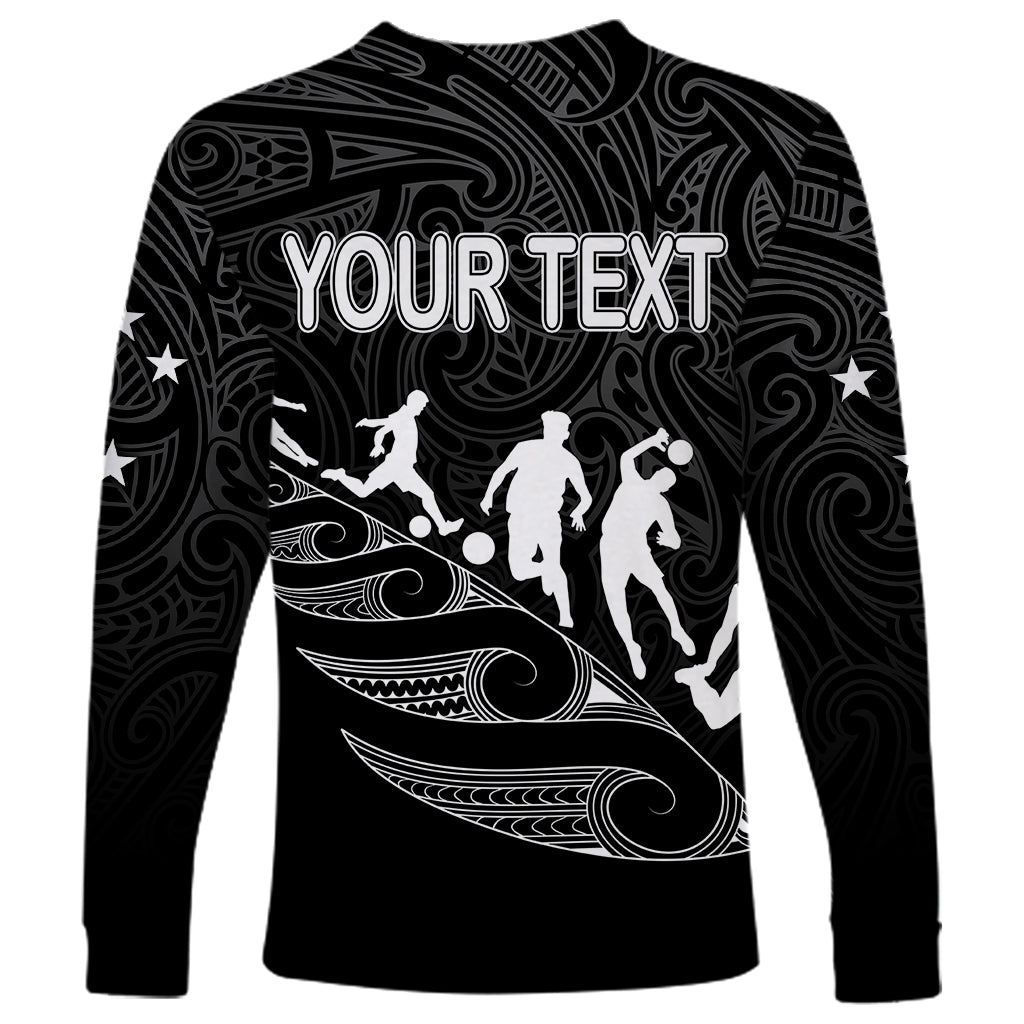 Personalised New Zealand Football Ferns Long Sleeve Shirt Women's World Cup 2023 Tribal Koru Pattern LT7 - Polynesian Pride