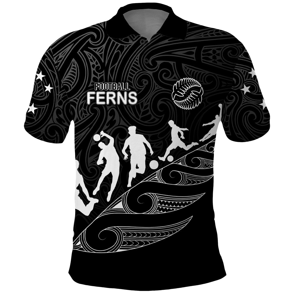 Custom New Zealand Football Ferns Polo Shirt Women's World Cup 2023 Tribal Koru Pattern LT7 Black - Polynesian Pride