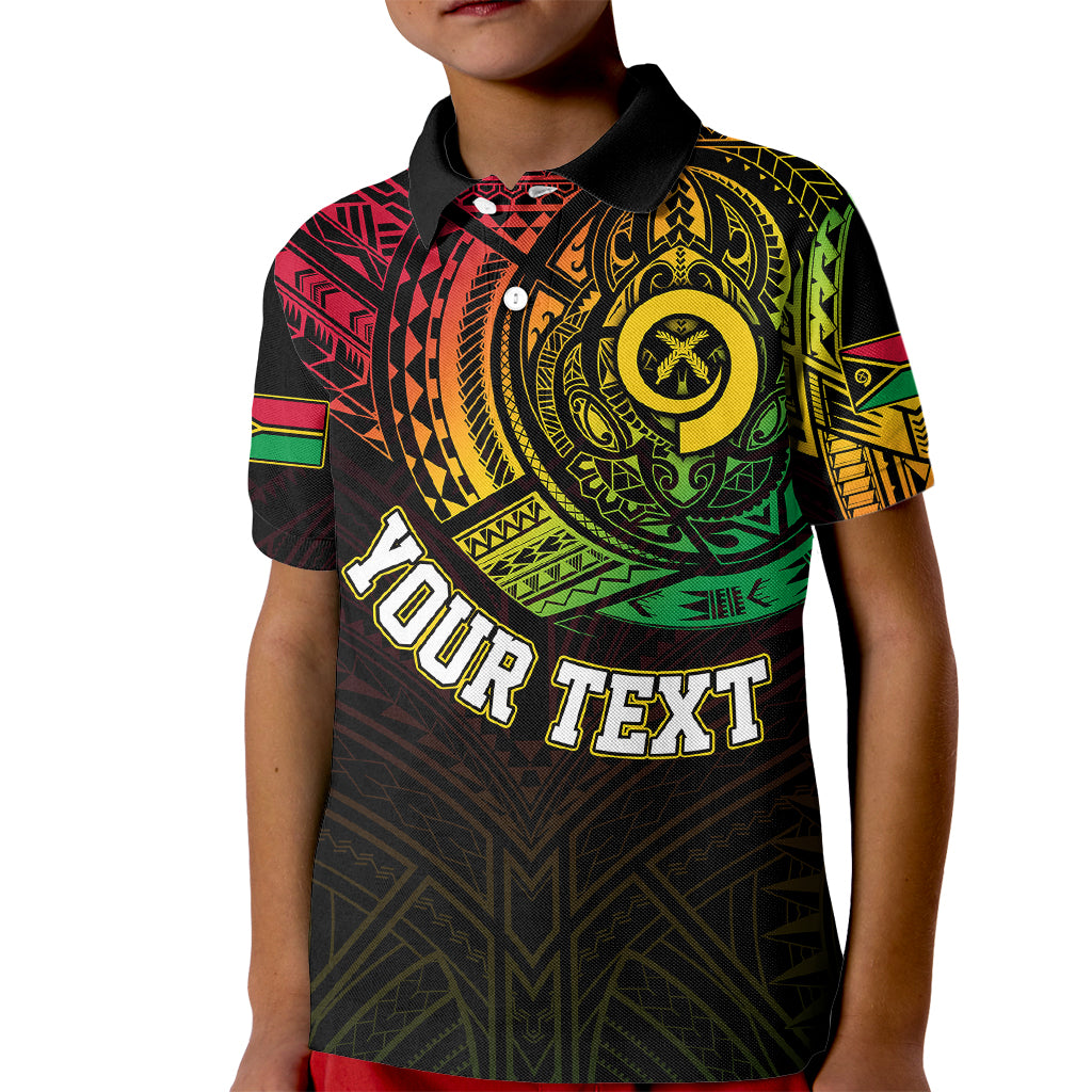 Personalised Vanuatu Kid Polo Shirt Turtle Chest Tattoo Flag Color LT7 Kid Black - Polynesian Pride