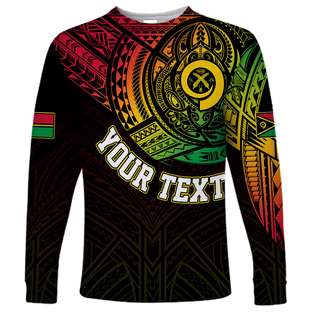 Personalised Vanuatu Long Sleeve Shirt Turtle Chest Tattoo Flag Color LT7 Unisex Black - Polynesian Pride