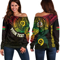 Personalised Vanuatu Off Shoulder Sweater Turtle Chest Tattoo Flag Color LT7 Women Black - Polynesian Pride