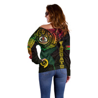 Personalised Vanuatu Off Shoulder Sweater Turtle Chest Tattoo Flag Color LT7 - Polynesian Pride