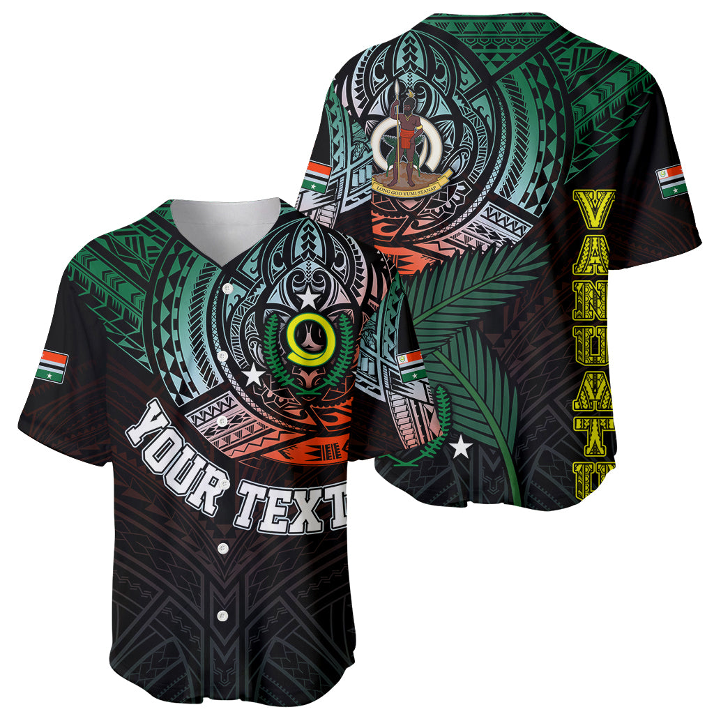 Personalised Vanuatu Baseball Jersey Turtle Chest Tattoo Flag Color - Penama LT7 Black - Polynesian Pride