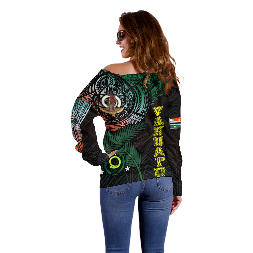 Personalised Vanuatu Off Shoulder Sweater Turtle Chest Tattoo Flag Color - Penama LT7 - Polynesian Pride