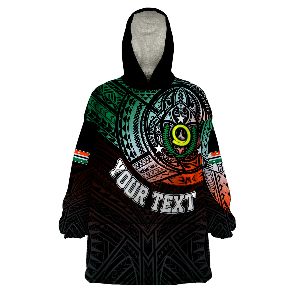 Personalised Vanuatu Wearable Blanket Hoodie Turtle Chest Tattoo Flag Color - Penama LT7 One Size Black - Polynesian Pride