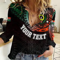 Personalised Vanuatu Women Casual Shirt Turtle Chest Tattoo Flag Color - Penama LT7 Female Black - Polynesian Pride