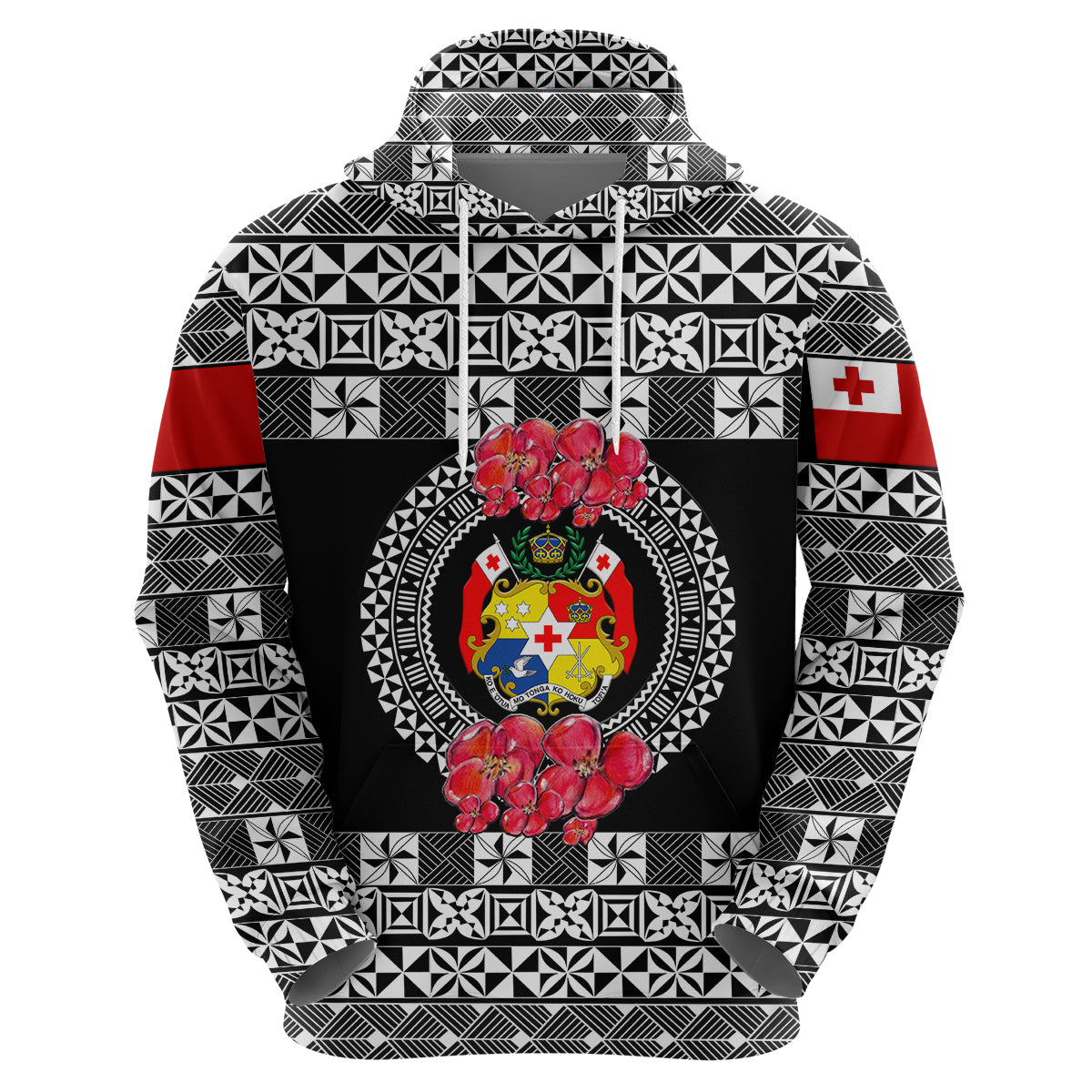 Custom Tonga Hoodie Emancipation Day Simple Ngatu Heilala Flower Black LT8 Zip Hoodie Black - Polynesian Pride