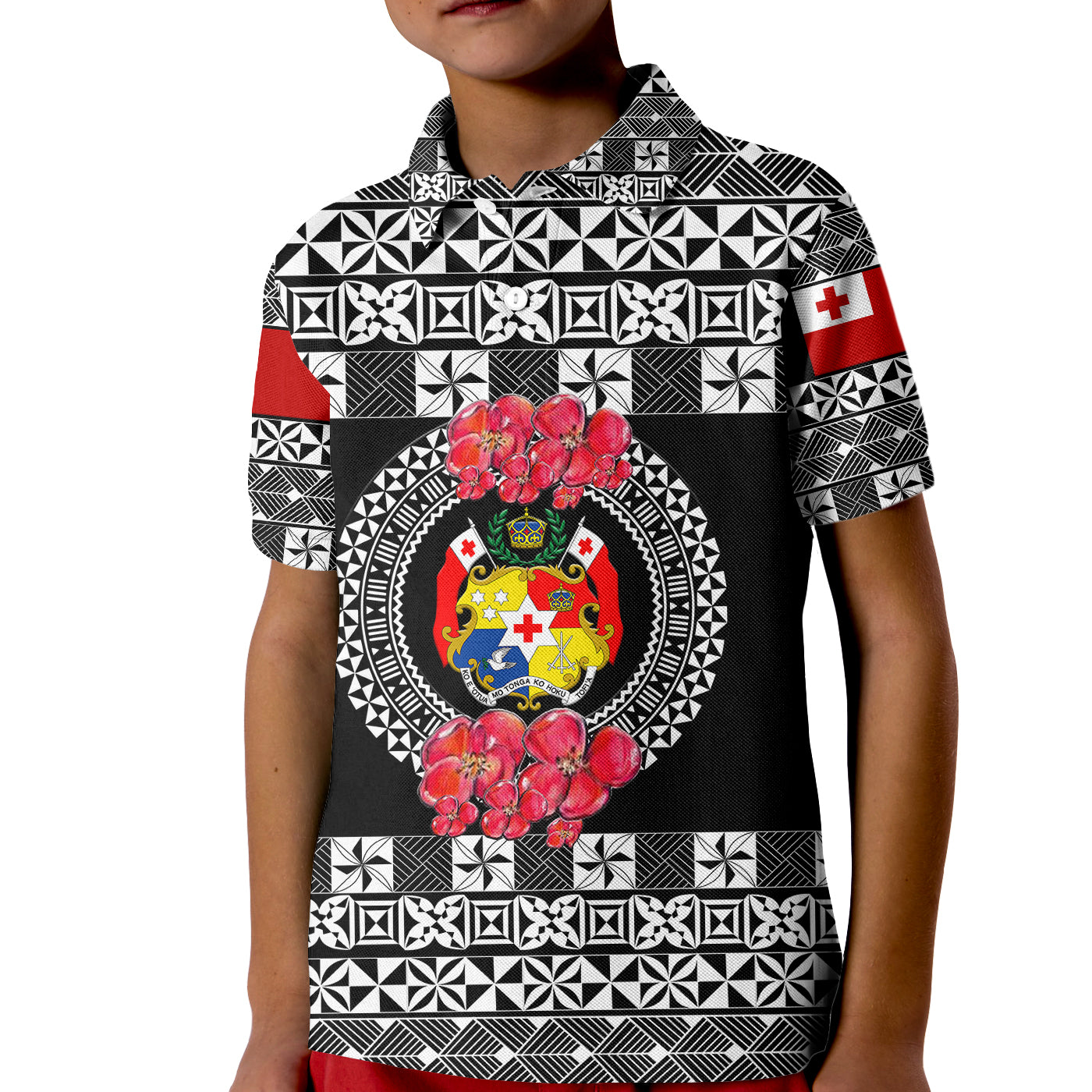 (Custom Personalised) Tonga Emancipation Day Kid Polo Shirt Independence Day - Simple Ngatu Heilala Flower - Black LT8 Kid Black - Polynesian Pride