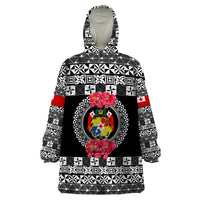 (Custom Personalised) Tonga Emancipation Day Wearable Blanket Hoodie Independence Day - Simple Ngatu Heilala Flower - Black LT8 Unisex One Size - Polynesian Pride