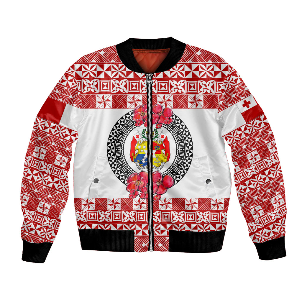 (Custom Personalised) Tonga Emancipation Day Bomber Jacket Independence Day - Simple Ngatu Heilala Flower - White Red LT8 Unisex Red - Polynesian Pride