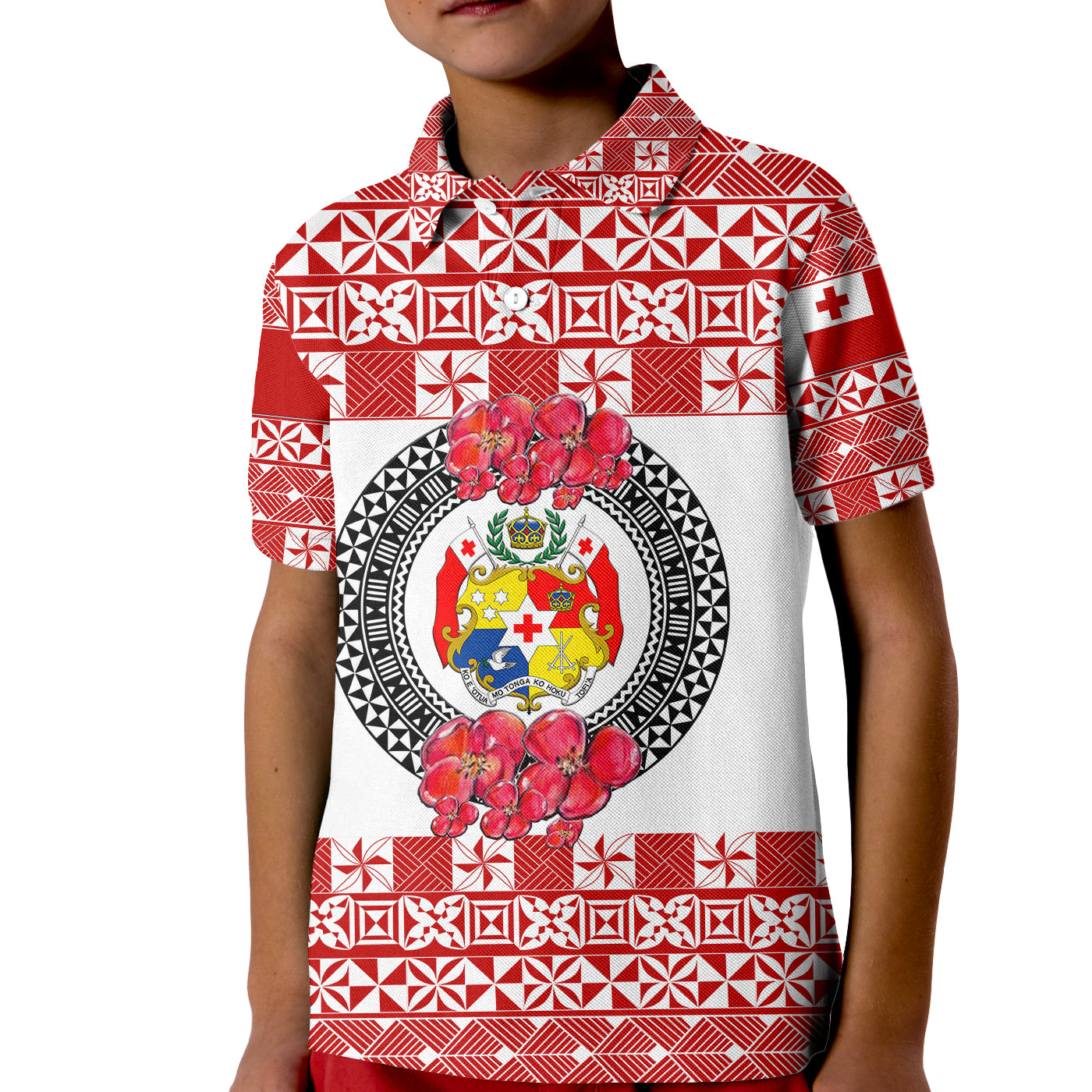 (Custom Personalised) Tonga Emancipation Day Kid Polo Shirt Independence Day - Simple Ngatu Heilala Flower - White Red LT8 Kid Red - Polynesian Pride