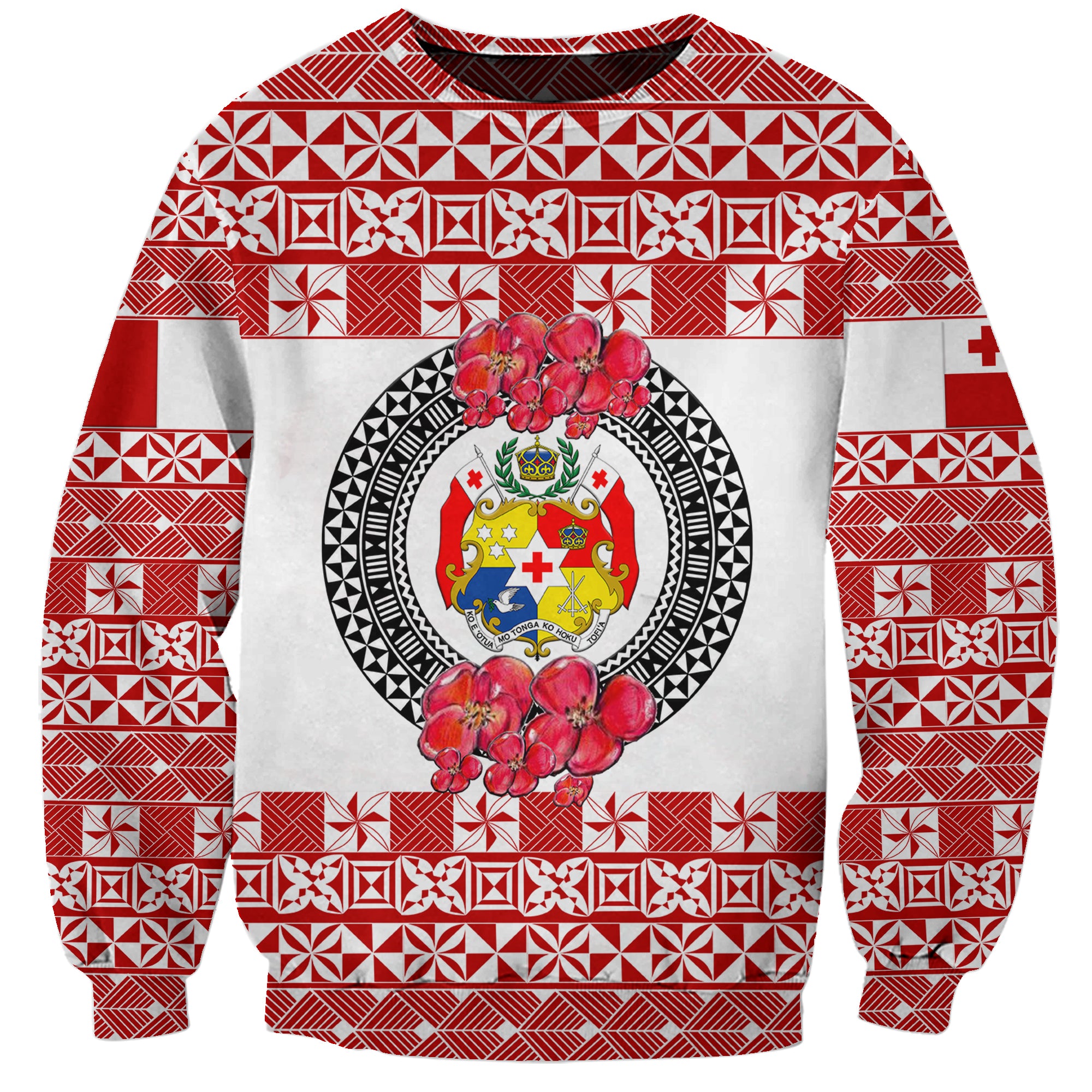 (Custom Personalised) Tonga Emancipation Day Sweatshirt Independence Day - Simple Ngatu Heilala Flower - White Red LT8 Unisex Red - Polynesian Pride