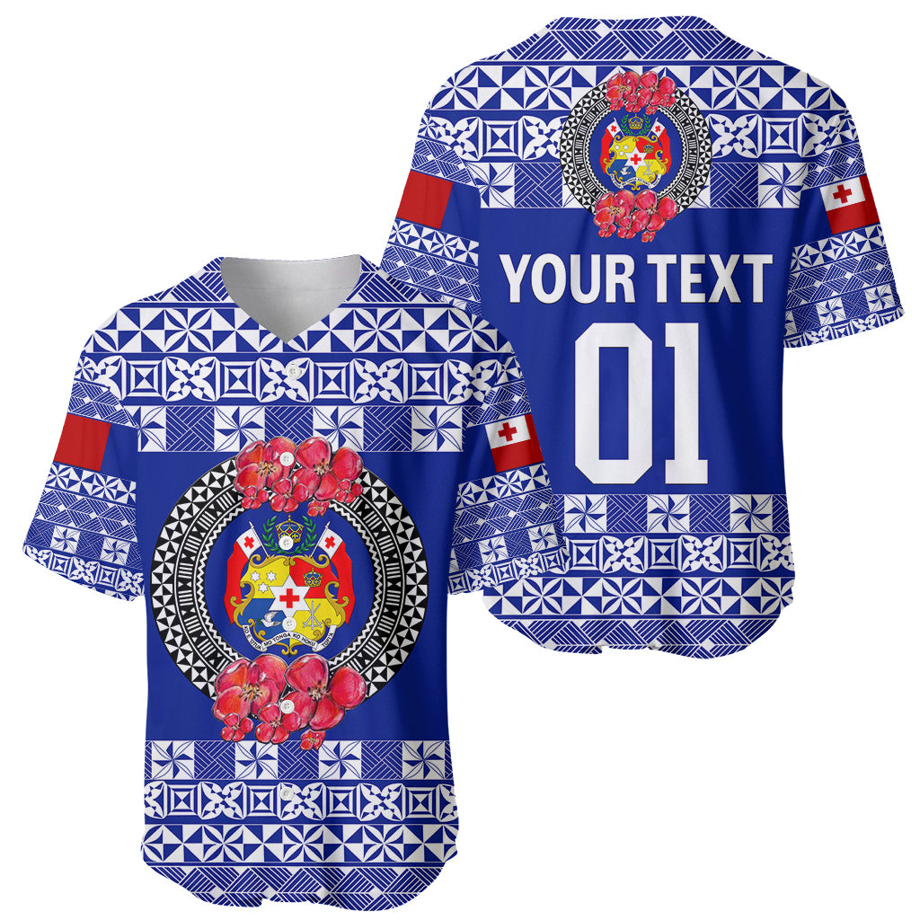 (Custom Personalised) Tonga Emancipation Day Baseball Jersey Independence Day - Simple Ngatu Heilala Flower - Blue LT8 Blue - Polynesian Pride