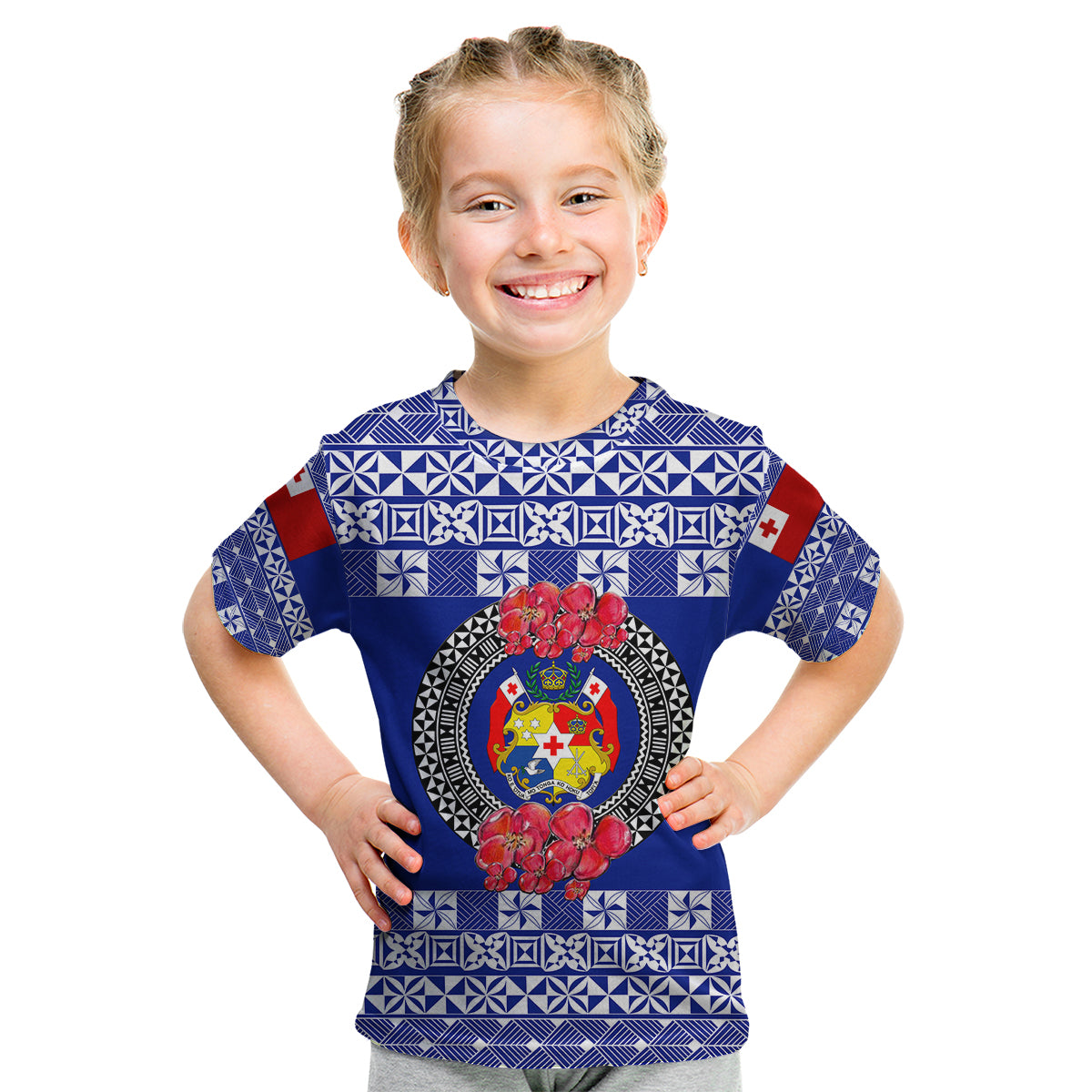 (Custom Personalised) Tonga Emancipation Day Kid T Shirt Independence Day - Simple Ngatu Heilala Flower - Blue LT8 Youth XL Size14 - Polynesian Pride