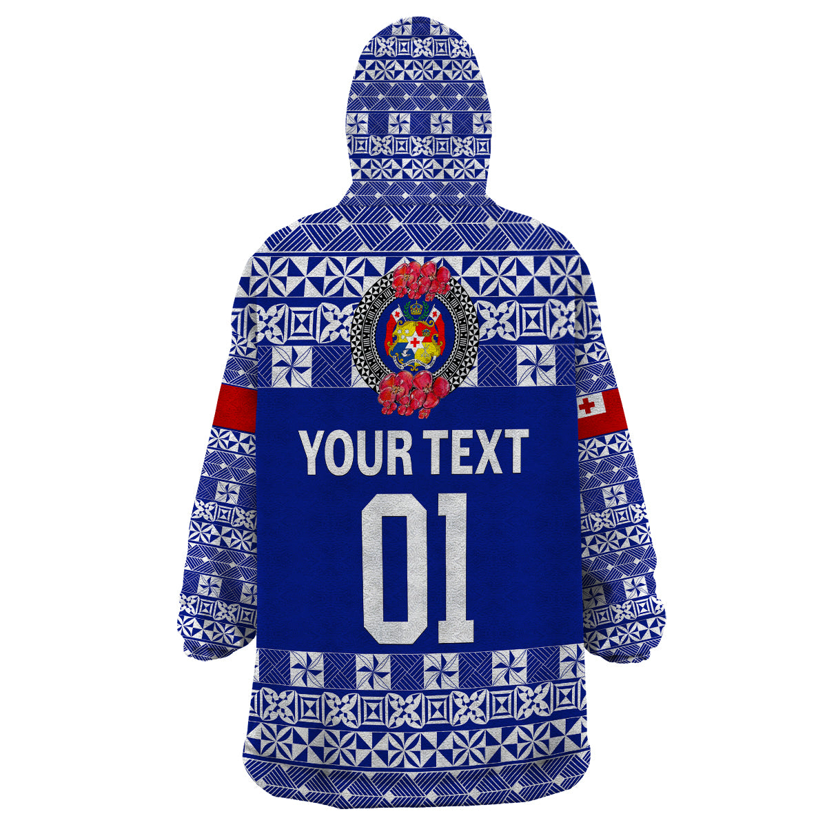 (Custom Personalised) Tonga Emancipation Day Wearable Blanket Hoodie Independence Day - Simple Ngatu Heilala Flower - Blue LT8 - Polynesian Pride
