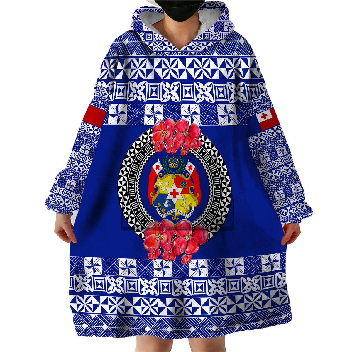 (Custom Personalised) Tonga Emancipation Day Wearable Blanket Hoodie Independence Day - Simple Ngatu Heilala Flower - Blue LT8 - Polynesian Pride