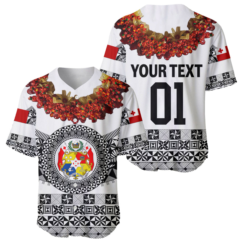 (Custom Personalised) Tonga Emancipation Day Baseball Jersey Independence Day - Fancy Kahoa Heilala Flower - White Black LT8 White - Polynesian Pride