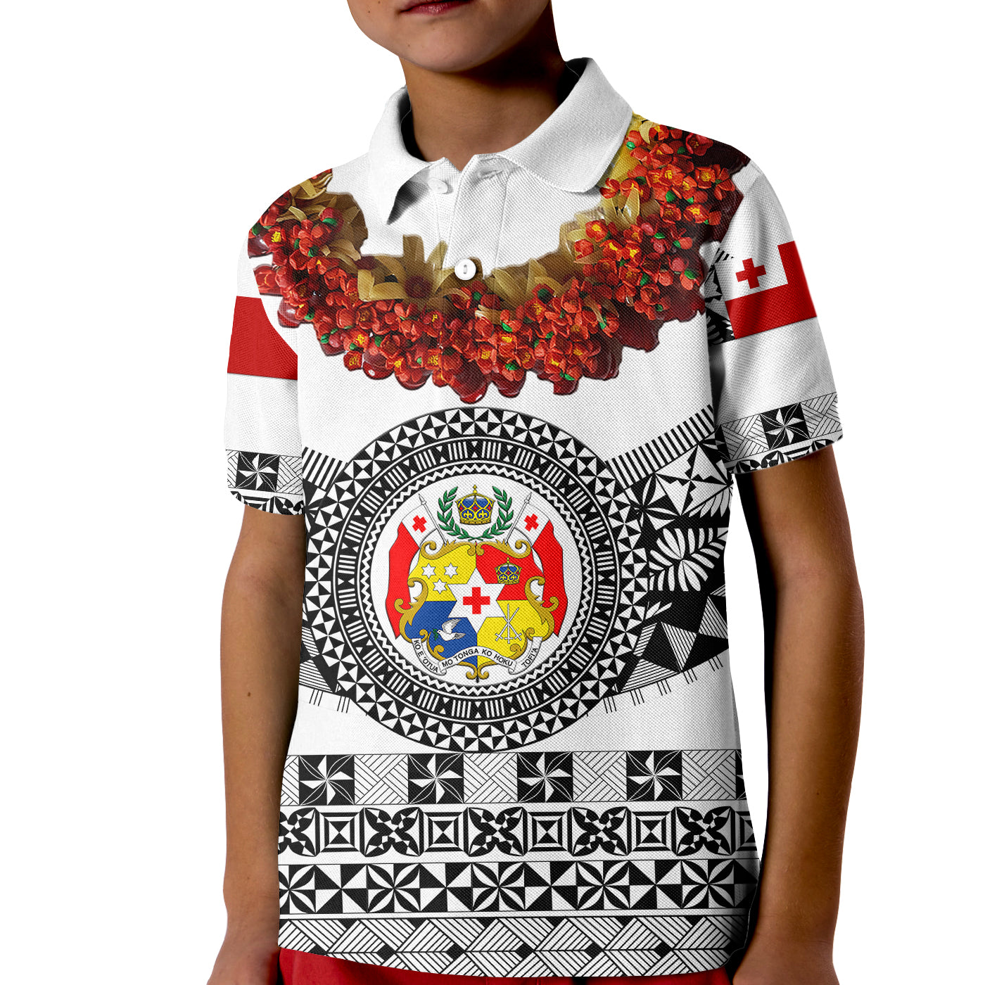 (Custom Personalised) Tonga Emancipation Day Kid Polo Shirt Independence Day - Fancy Kahoa Heilala Flower - White Black LT8 Kid White - Polynesian Pride