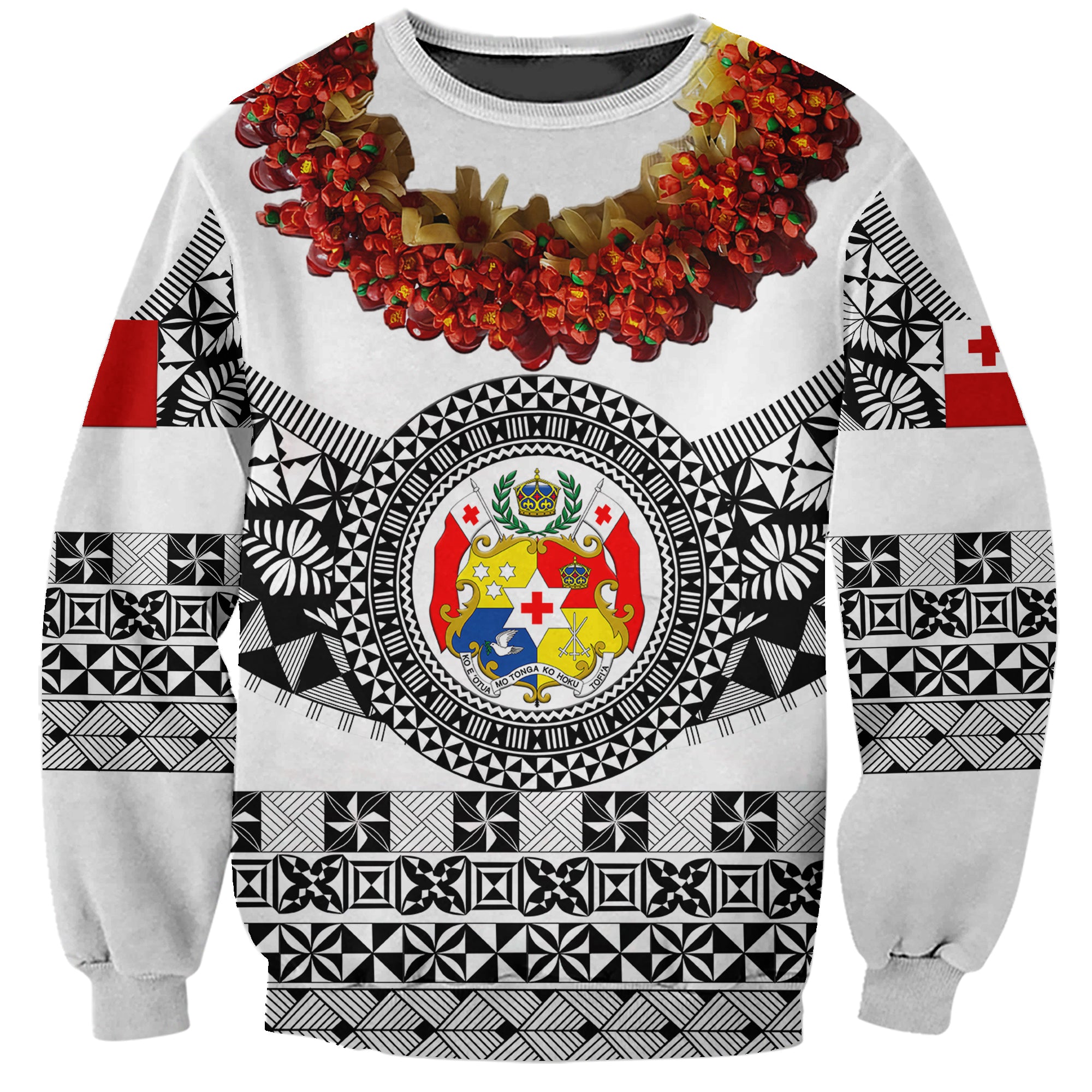 (Custom Personalised) Tonga Emancipation Day Sweatshirt Independence Day - Fancy Kahoa Heilala Flower - White Black LT8 Unisex White - Polynesian Pride