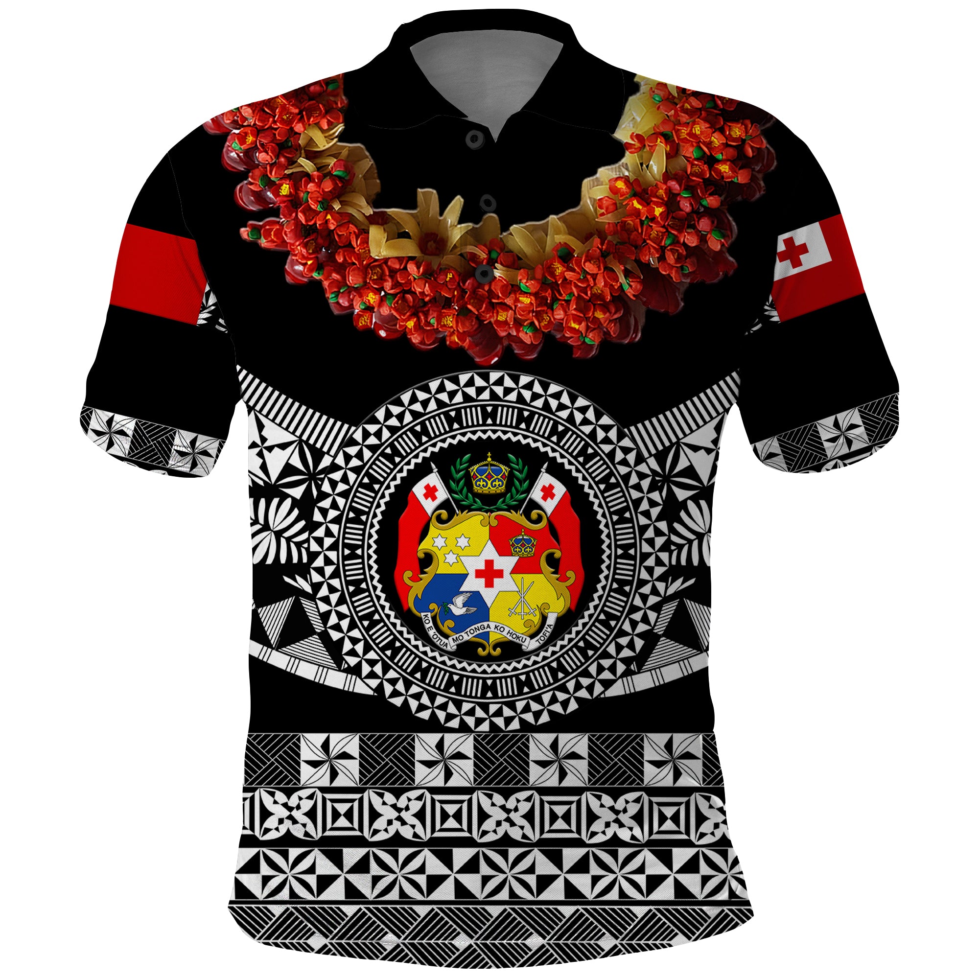 Custom Tonga Emancipation Day Polo Shirt Independence Day Fancy Kahoa Heilala Flower Black LT8 Black - Polynesian Pride