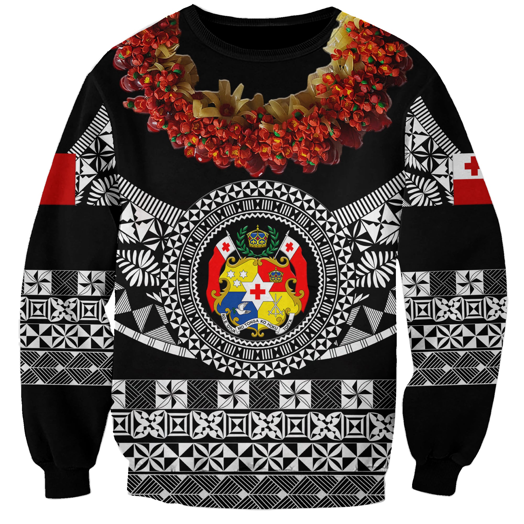 (Custom Personalised) Tonga Emancipation Day Sweatshirt Independence Day - Fancy Kahoa Heilala Flower - Black LT8 Unisex Black - Polynesian Pride