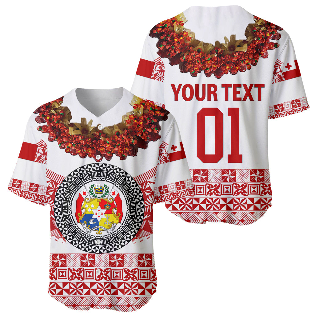 (Custom Personalised) Tonga Emancipation Day Baseball Jersey Independence Day - Fancy Kahoa Heilala Flower - White Red LT8 White - Polynesian Pride