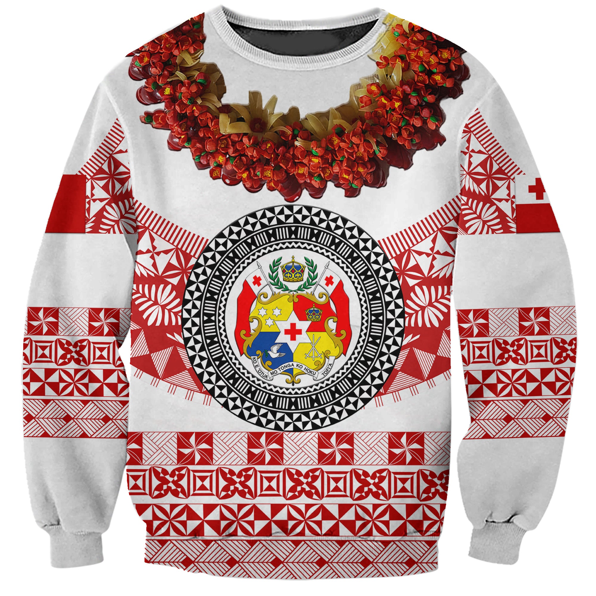 (Custom Personalised) Tonga Emancipation Day Sweatshirt Independence Day - Fancy Kahoa Heilala Flower - White Red LT8 Unisex White - Polynesian Pride