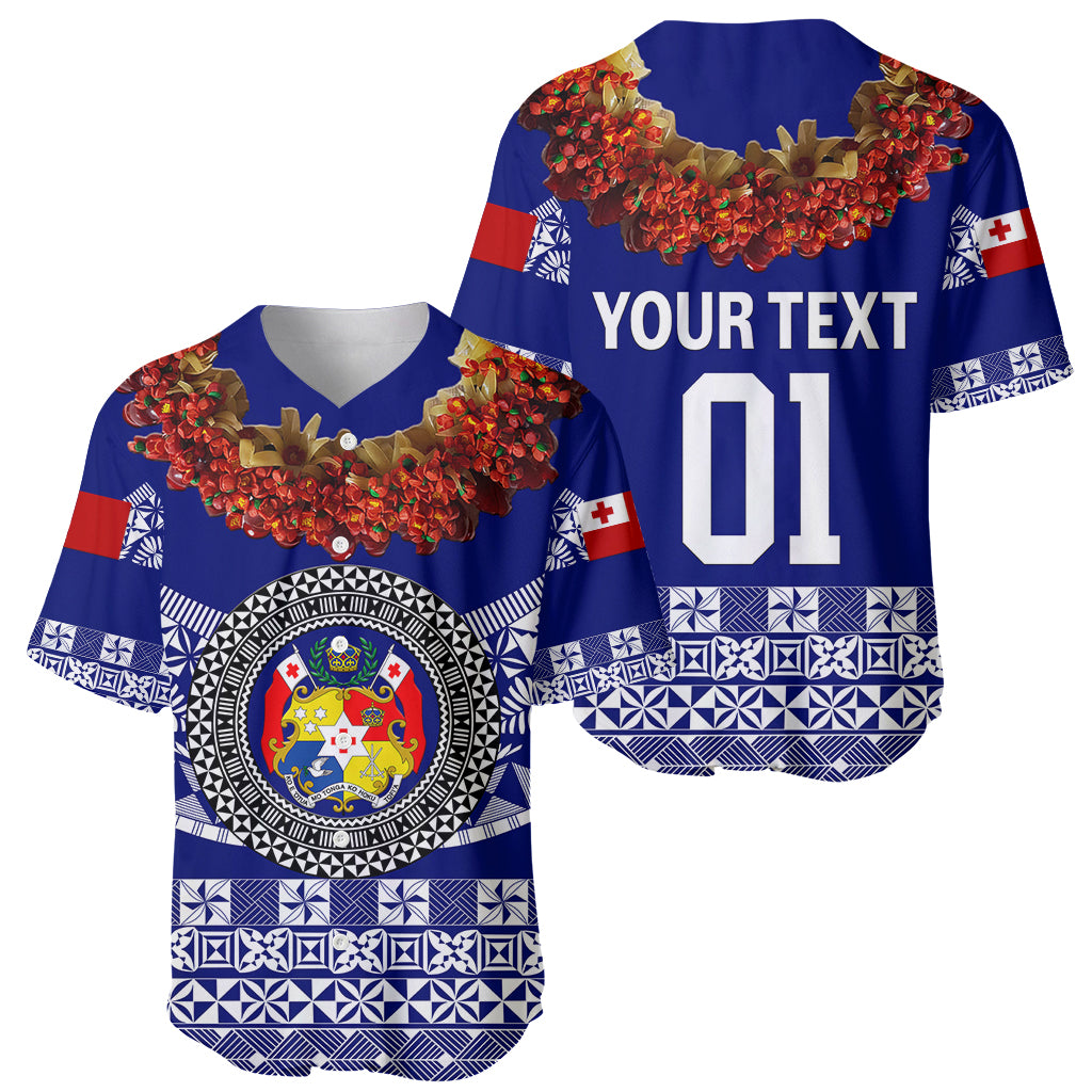 (Custom Personalised) Tonga Emancipation Day Baseball Jersey Independence Day - Fancy Kahoa Heilala Flower - Blue LT8 Blue - Polynesian Pride