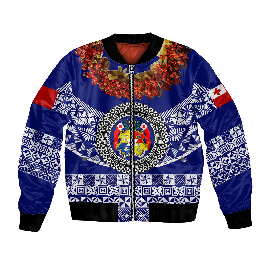 (Custom Personalised) Tonga Emancipation Day Bomber Jacket Independence Day - Fancy Kahoa Heilala Flower - Blue LT8 Unisex Blue - Polynesian Pride