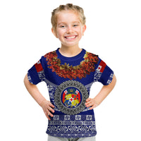 (Custom Personalised) Tonga Emancipation Day Kid T Shirt Independence Day - Fancy Kahoa Heilala Flower - Blue LT8 Youth XL Size14 - Polynesian Pride