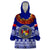 (Custom Personalised) Tonga Emancipation Day Wearable Blanket Hoodie Independence Day - Fancy Kahoa Heilala Flower - Blue LT8 Unisex One Size - Polynesian Pride