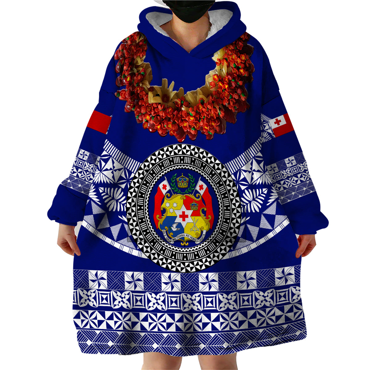 (Custom Personalised) Tonga Emancipation Day Wearable Blanket Hoodie Independence Day - Fancy Kahoa Heilala Flower - Blue LT8 - Polynesian Pride
