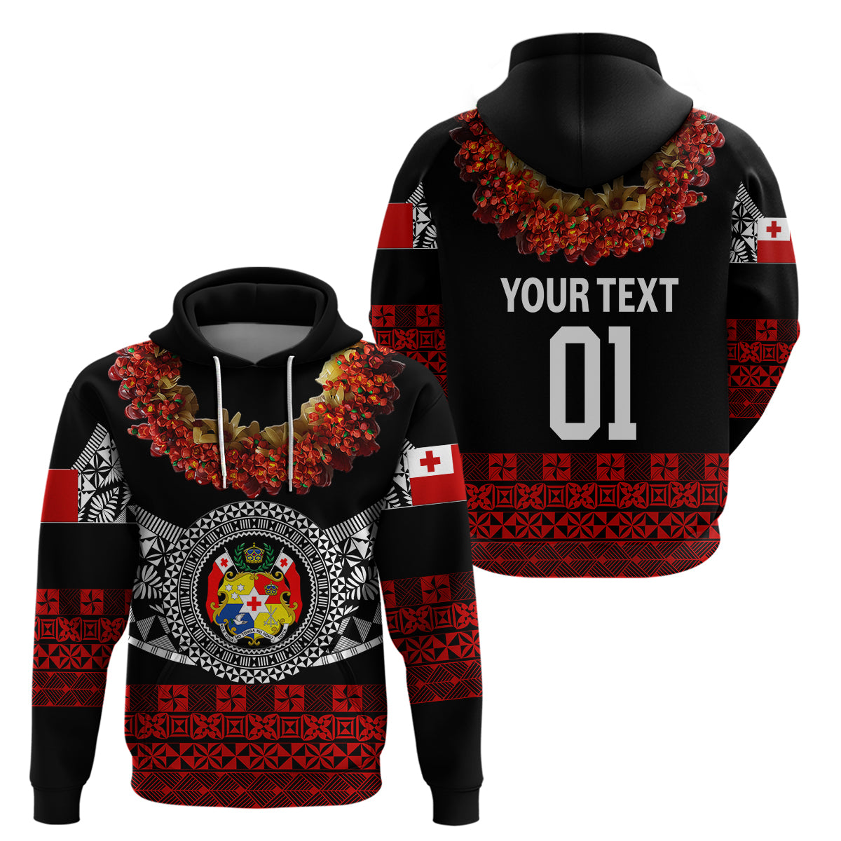 Custom Tonga Hoodie Emancipation Day Fancy Kahoa Heilala Flower Black Red LT8 Pullover Hoodie Black - Polynesian Pride