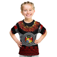 (Custom Personalised) Tonga Emancipation Day Kid T Shirt Independence Day - Fancy Kahoa Heilala Flower - Black Red LT8 Youth XL Size14 - Polynesian Pride