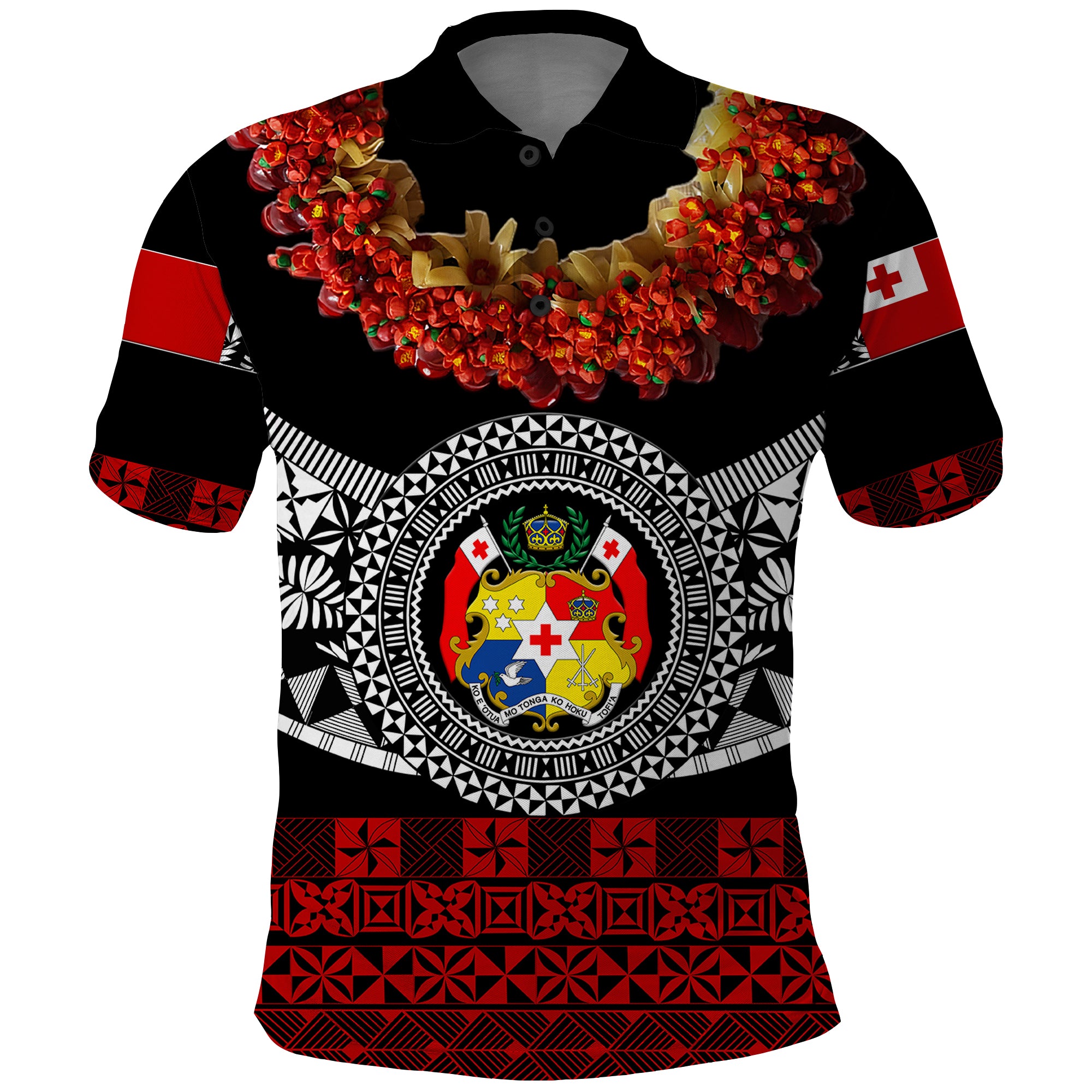 Custom Tonga Emancipation Day Polo Shirt Independence Day Fancy Kahoa Heilala Flower Black Red LT8 Black - Polynesian Pride