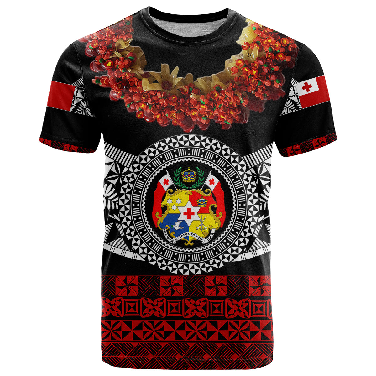 Custom Tonga Emancipation Day T Shirt Independence Day Fancy Kahoa Heilala Flower Black Red LT8 Black - Polynesian Pride