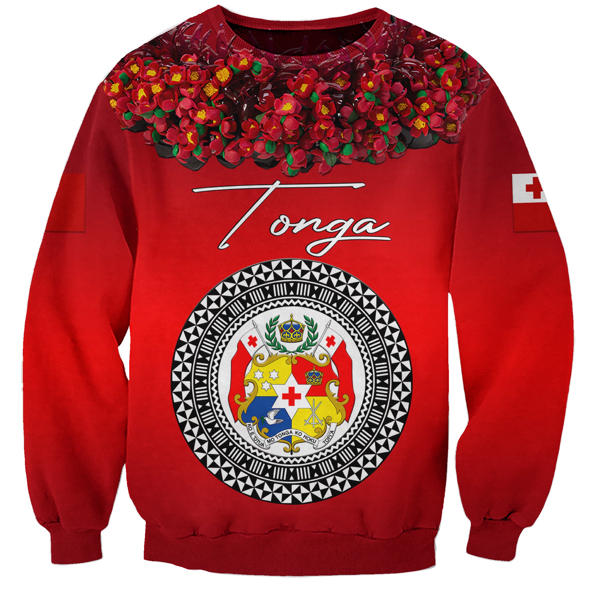 (Custom Personalised) Tonga Emancipation Day Sweatshirt Independence Day - Unique Kahoa Heilala Flower - Red LT8 Unisex Red - Polynesian Pride