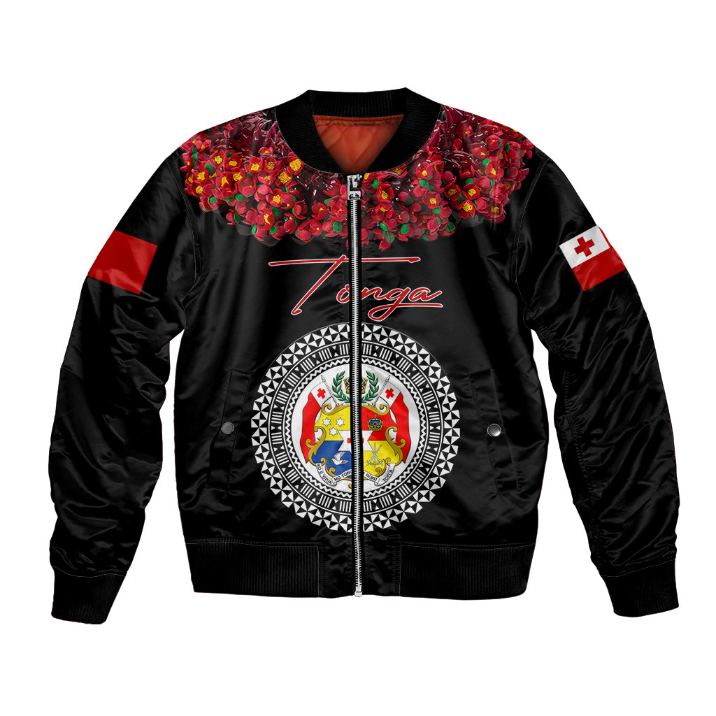 (Custom Personalised) Tonga Emancipation Day Bomber Jacket Independence Day - Unique Kahoa Heilala Flower - Black LT8 Unisex Black - Polynesian Pride