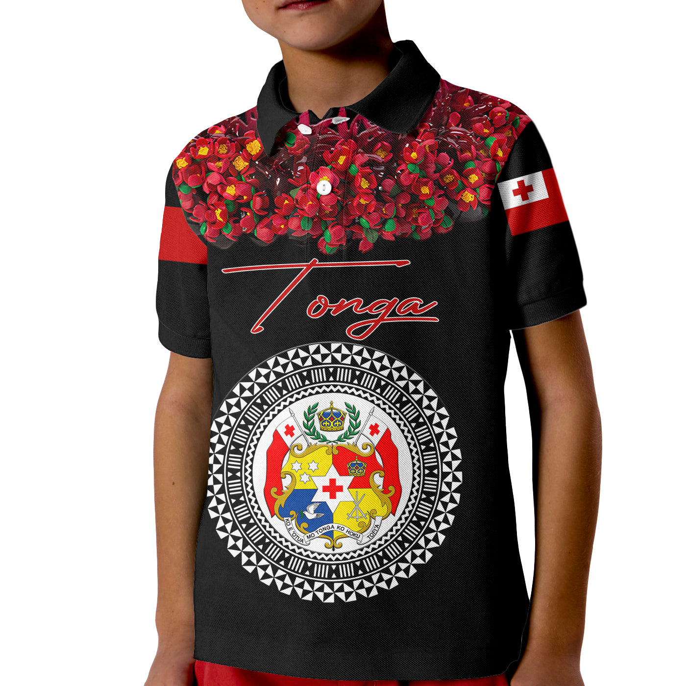 (Custom Personalised) Tonga Emancipation Day Kid Polo Shirt Independence Day - Unique Kahoa Heilala Flower - Black LT8 Kid Black - Polynesian Pride