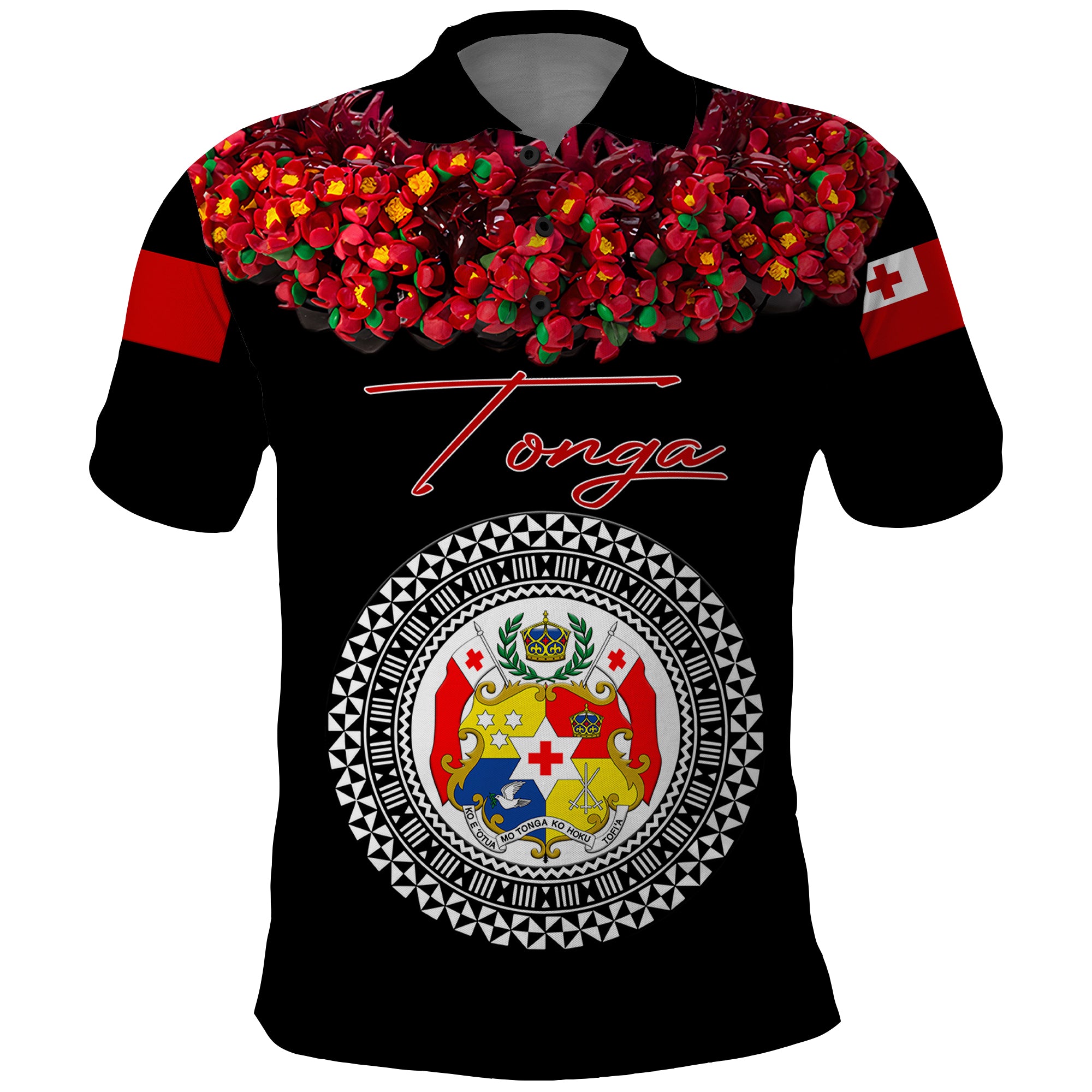 Custom Tonga Emancipation Day Polo Shirt Independence Day Unique Kahoa Heilala Flower Black LT8 Black - Polynesian Pride