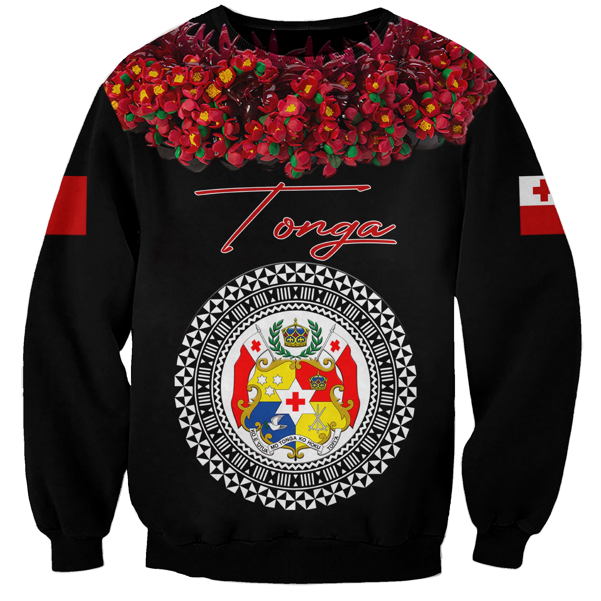 (Custom Personalised) Tonga Emancipation Day Sweatshirt Independence Day - Unique Kahoa Heilala Flower - Black LT8 Unisex Black - Polynesian Pride