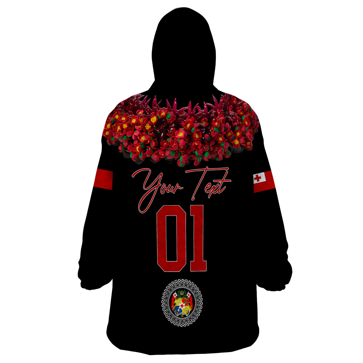 (Custom Personalised) Tonga Emancipation Day Wearable Blanket Hoodie Independence Day - Unique Kahoa Heilala Flower - Black LT8 - Polynesian Pride