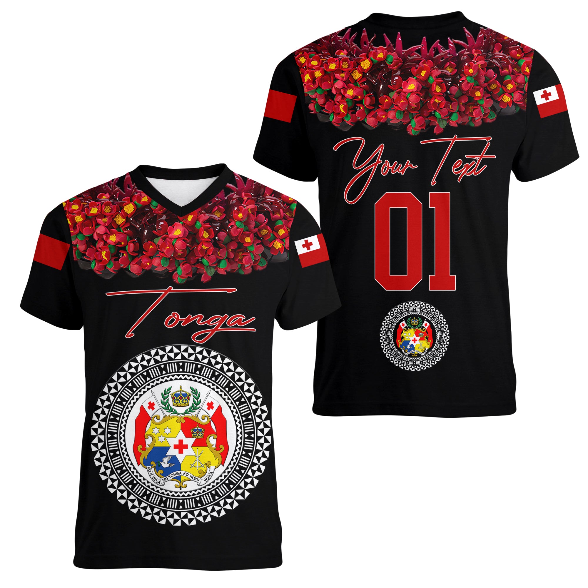 (Custom Personalised) Tonga Emancipation Day Women V Neck T Shirt Independence Day - Unique Kahoa Heilala Flower - Black LT8 Female Black - Polynesian Pride