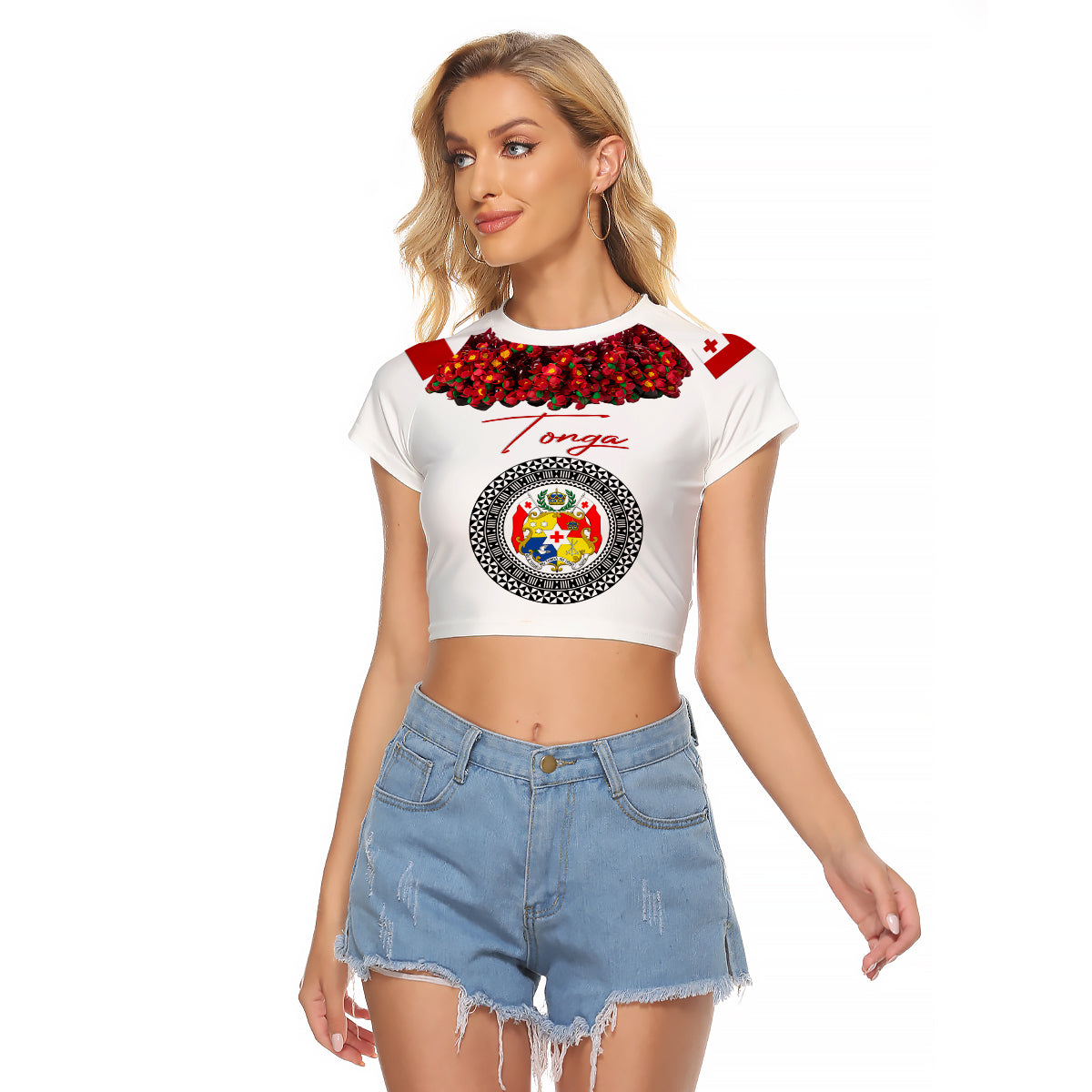 (Custom Personalised) Tonga Emancipation Day Raglan Cropped T Shirt Independence Day - Unique Kahoa Heilala Flower - White LT8 Female White - Polynesian Pride