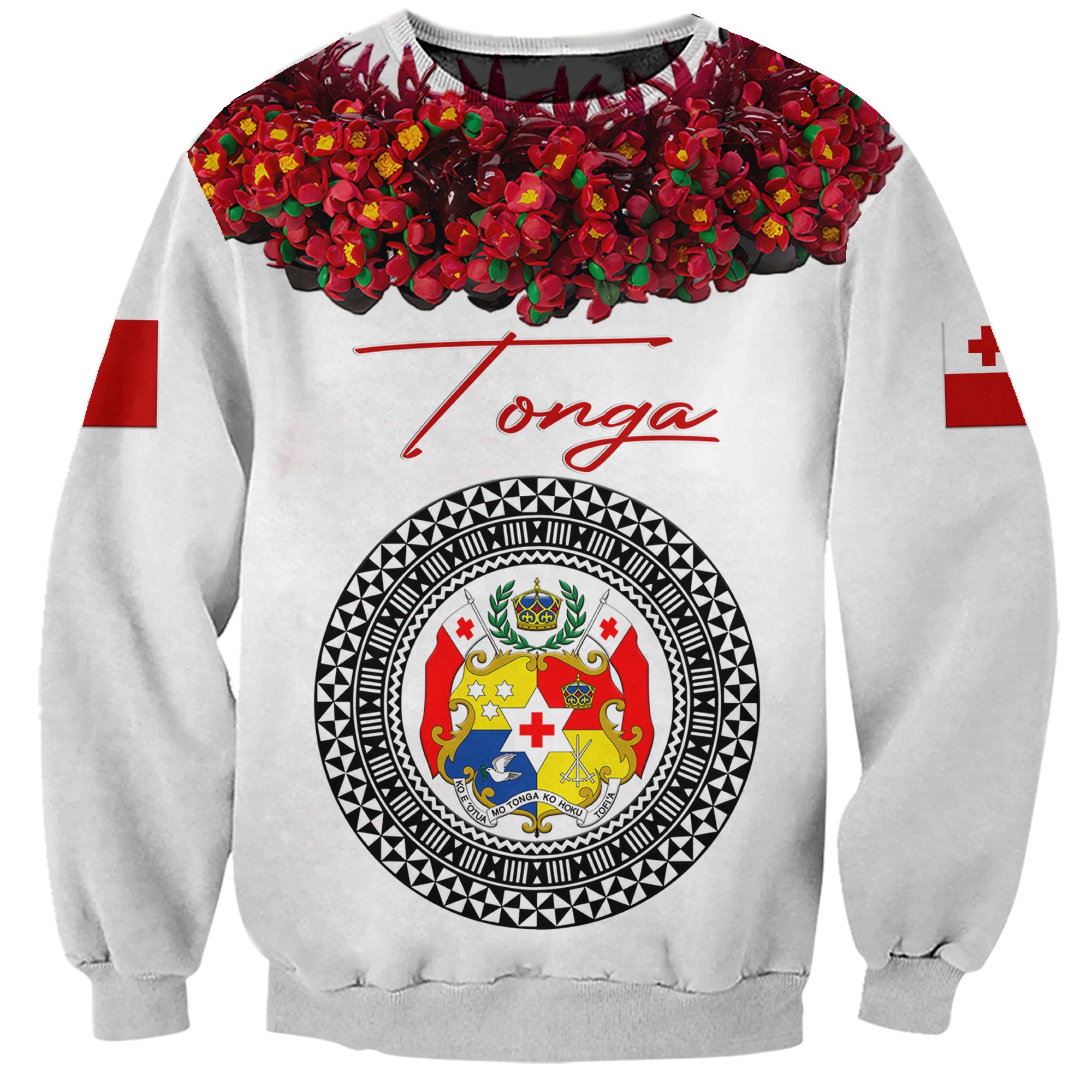 (Custom Personalised) Tonga Emancipation Day Sweatshirt Independence Day - Unique Kahoa Heilala Flower - White LT8 Unisex White - Polynesian Pride